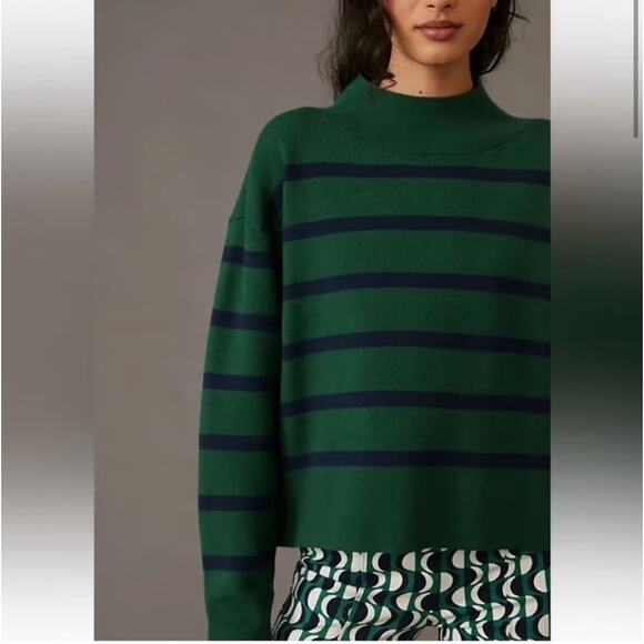 Maeve Carys Mock Neck Sweater Anthropologie Stripe Classic Size L - Picture 2 of 8